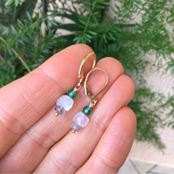 Sundance Charm Earrings Moonstone Emerald Labradorite - Picture 5 of 7